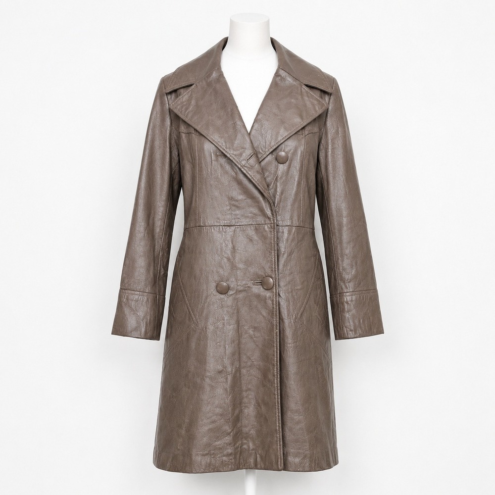Vintage 80s Leather Belted Trench Coat Size M Brown Western Retro Indie Ranch